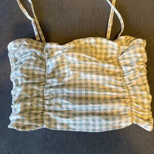 Hollister Blue Gingham Cropped Tank Top Ruched Sides Size L